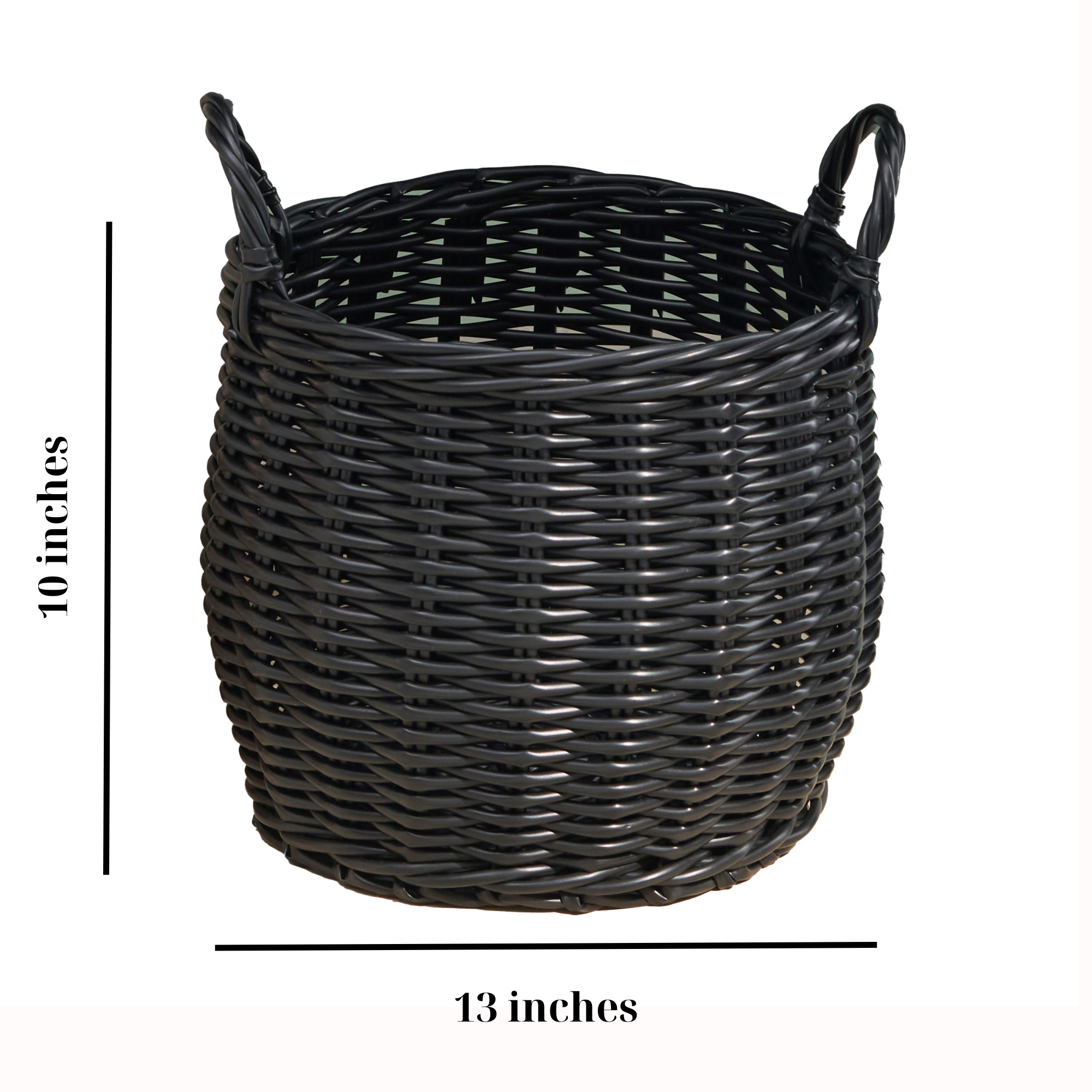 Lucius Round Resin Woven Wicker Basket with Handles - 13' x 13' x 10.2' - Black - For Clothes, Towels, Toys, Magazines Storage and Home Decoration - Grand Goldman Shop
