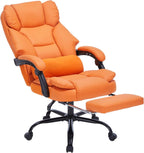 Office Chair with Foot Rest, Executive Office Chair with Arms, Reclining Computer Chair with Wheels and Lumbar Support, PU Le