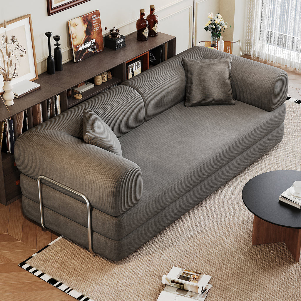 78.8' Compression Sofa,Convertible Floor Sofa Bed-with Pillow Back Support Armrest,Comfy Futon Couch Sleeper Bed,Loveseats Boneless Modular Sectional Sofa,Corduroy fabric,for Living Room,Bedroom,Grey - Grand Goldman Shop