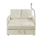 Modern 53.9' Loveseat Pull-out Sofa Bed with Adjustable Backrest, Cup Holders, Charging Ports & Side Storage in Beige Chenille - Grand Goldman Shop