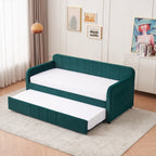 Twin Upholstered Daybed Frame with Trundle, Twin Size Sofa Bed for Bedroom Living Room Guest Room, Wood Slat Support,Emerald - Grand Goldman Shop