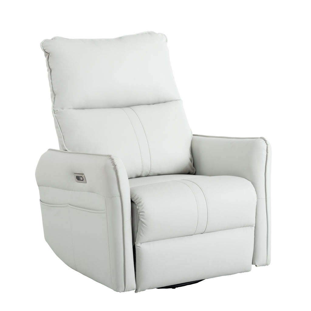 270° Power Swivel Rocker Recliner Chair, PU Leather Electric Glider Reclining Sofa with USB Ports, Power Swivel Glider, Rocking Chair,Nursery Recliners for Living Room Bedroom(Light Gray+270°Swivel) - Grand Goldman Shop