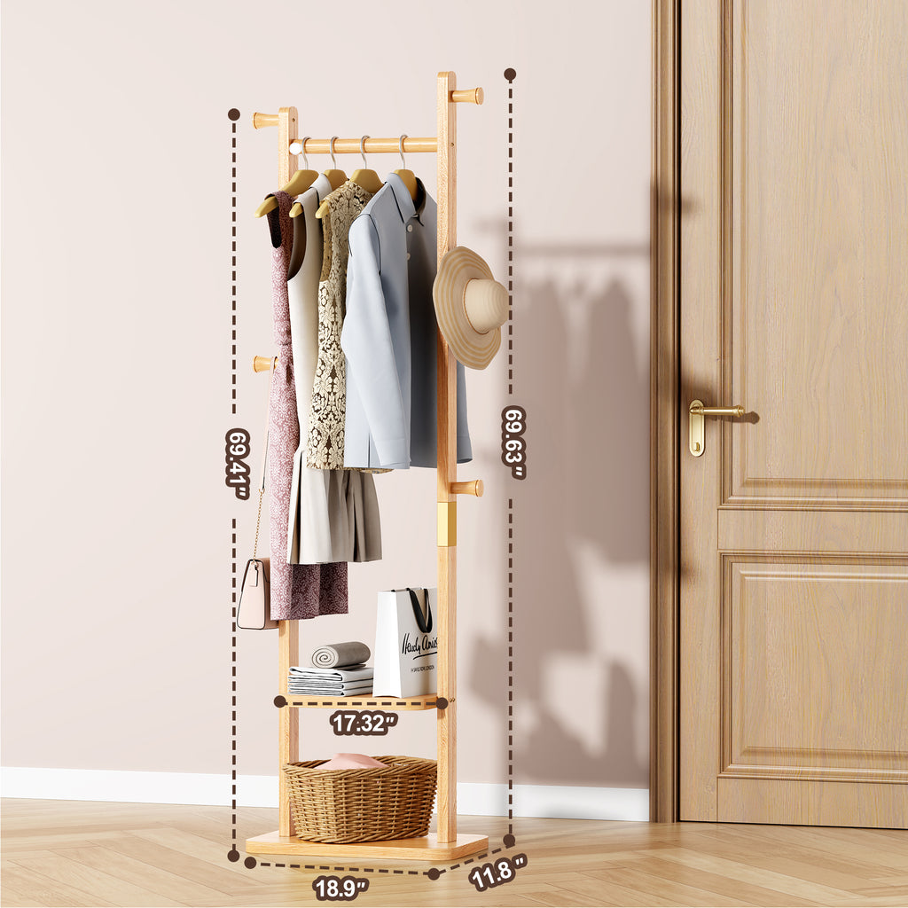 Coat Racks solid wood hanger 18.9* 11.8*71in Solid environmental protection easy to assemble beautiful can be placed in the bedroom/entrance/living room (wood color) - Grand Goldman Shop