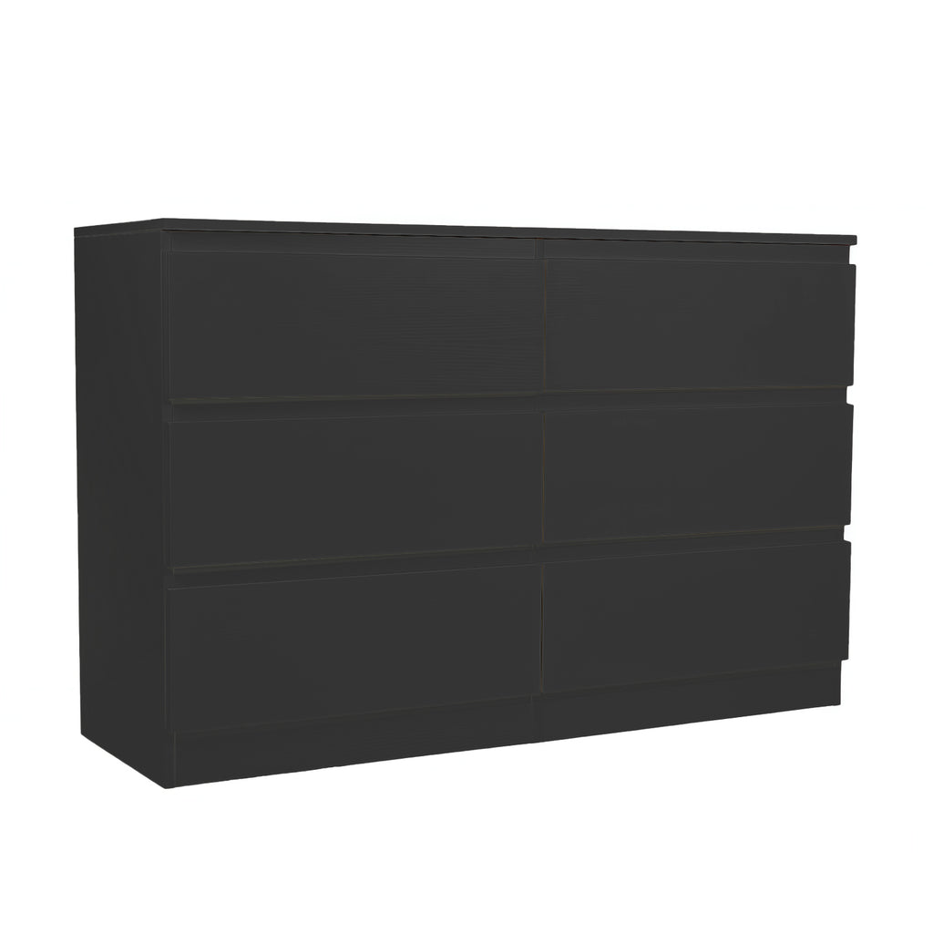 Modern 6 Drawer Dresser with Spacious Countertop and Concealed Handles, Storage Cabinet for Bedroom and Living Room, Black MDF - Grand Goldman Shop