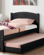 Twin Size Bed w/ Trundle Slats Black Pine Plywood Kids Youth Bedroom Furniture - Grand Goldman
