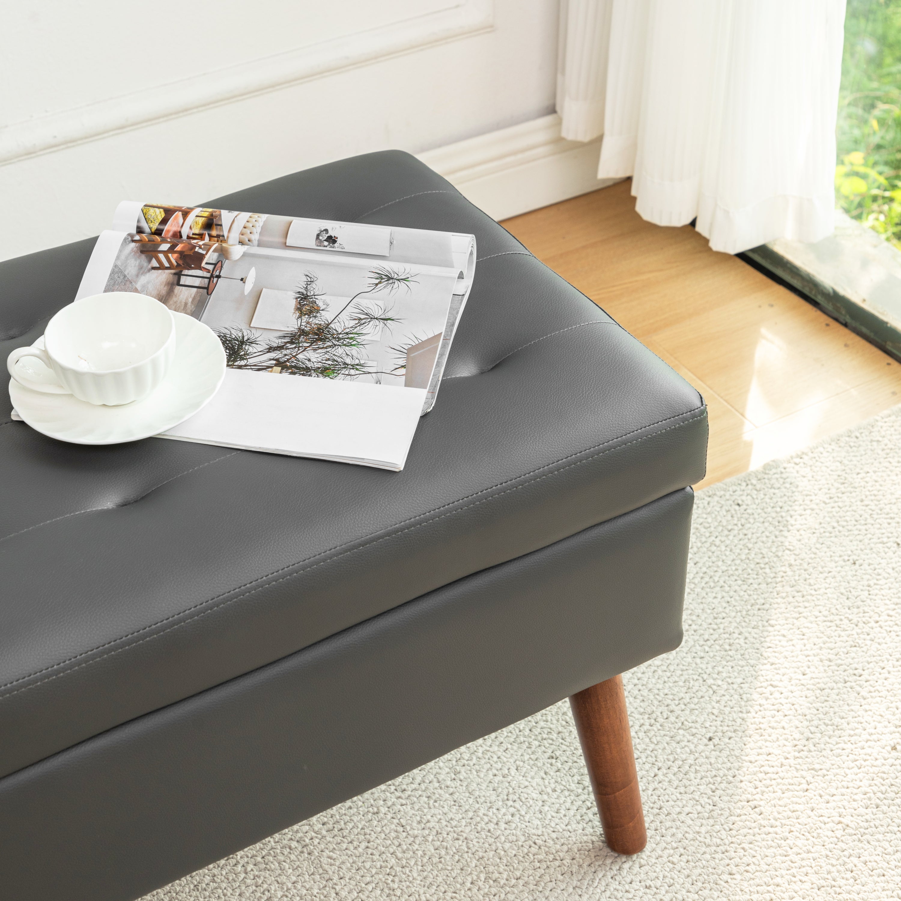 Storage Bench with Storage Bench for Bedroom End of Bed Bench Foot of Bed Bench Entryway Bench Storage Ottoman Bench 43.3' W x 17.7' Dark Grey Leather Bench - Grand Goldman Shop
