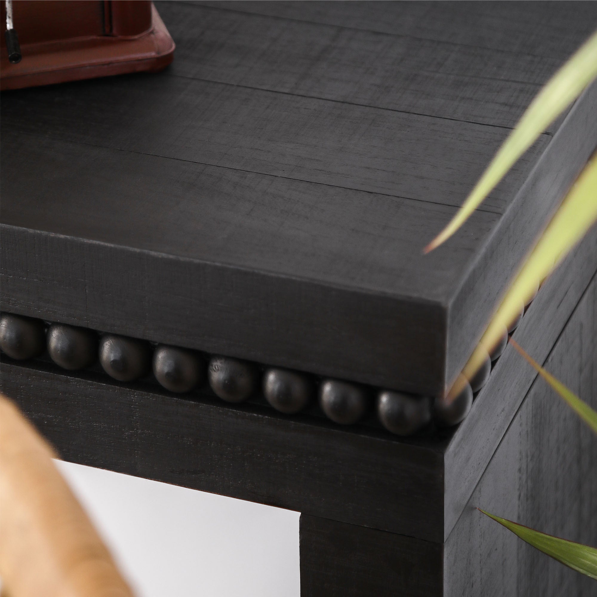 Modern Black Engineered Wood Console Table with Real Wood Bead Trim - Farmhouse Entryway Sofa Table for Living Room, Hallway - Grand Goldman Shop