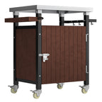 Outdoor Grill Cart with Stainless Steel Tabletop, Storage, Patio Kitchen Island with Wheels, Hooks, and Spice Rack, Waterproof Outdoor Grill Table, Movable BBQ Serving Cart Rolling Bar Cart - Grand Goldman Shop