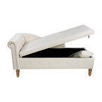 Beige Chaise Lounge Indoor, Velvet Lounge Chair for Bedroom with Storage & Pillow, Modern Upholstered Rolled Arm Chase Lounge for Sleeping with Nailhead Trim for Living Room Bedroom Office - Grand Goldman Shop