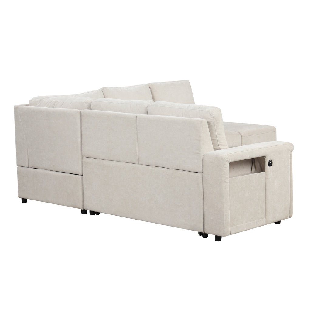 U_STYLE L-shaped Pull-Out Sofa Bed with Storage, USB Ports, and Cup Holders, Modular Design for Living Rooms, Offices & Apartments - Grand Goldman Shop
