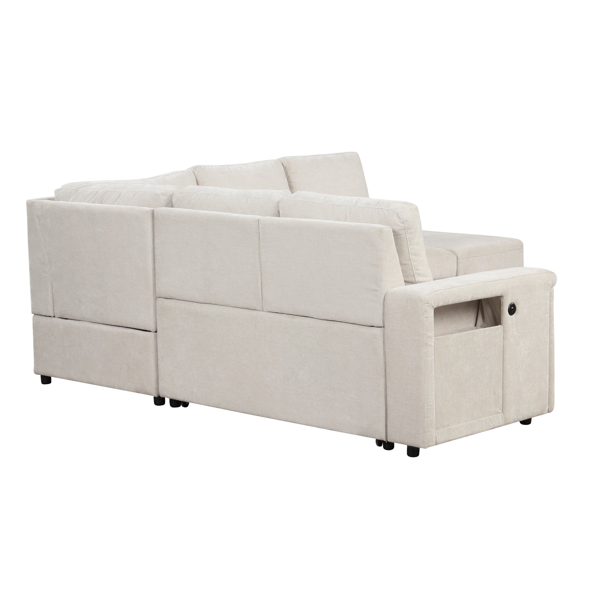 U_STYLE L-shaped Pull-Out Sofa Bed with Storage, USB Ports, and Cup Holders, Modular Design for Living Rooms, Offices & Apartments - Grand Goldman Shop
