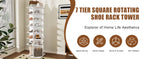 7-Tier Square Rotating Shoe Rack Tower with 360° Spinning Organizer, White - Grand Goldman Shop