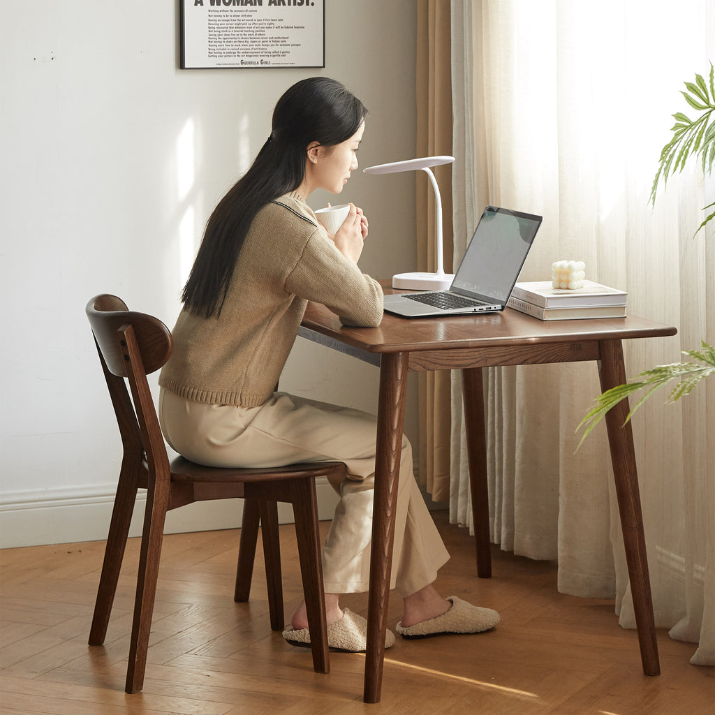 Natural Oak Dining Chair Set of 2 - Solid Wood, Walnut Finish, 46.5 * 54 * 80cm - Grand Goldman Shop