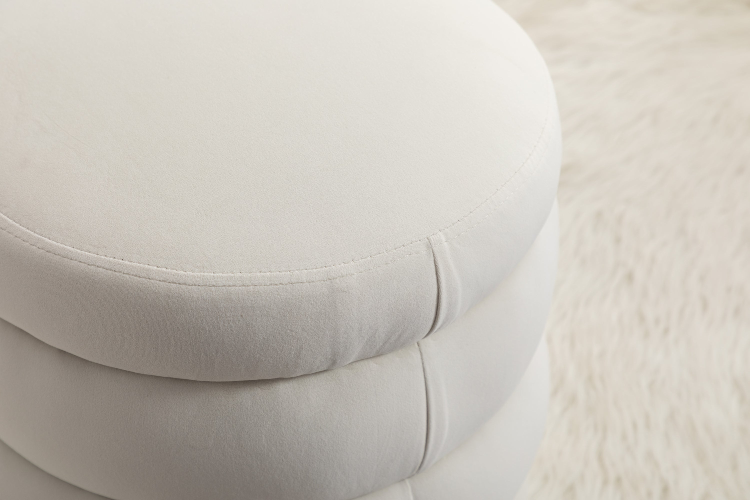 006-Soft Velvet  Round Ottoman Footrest Stool,Ivory - Grand Goldman Shop