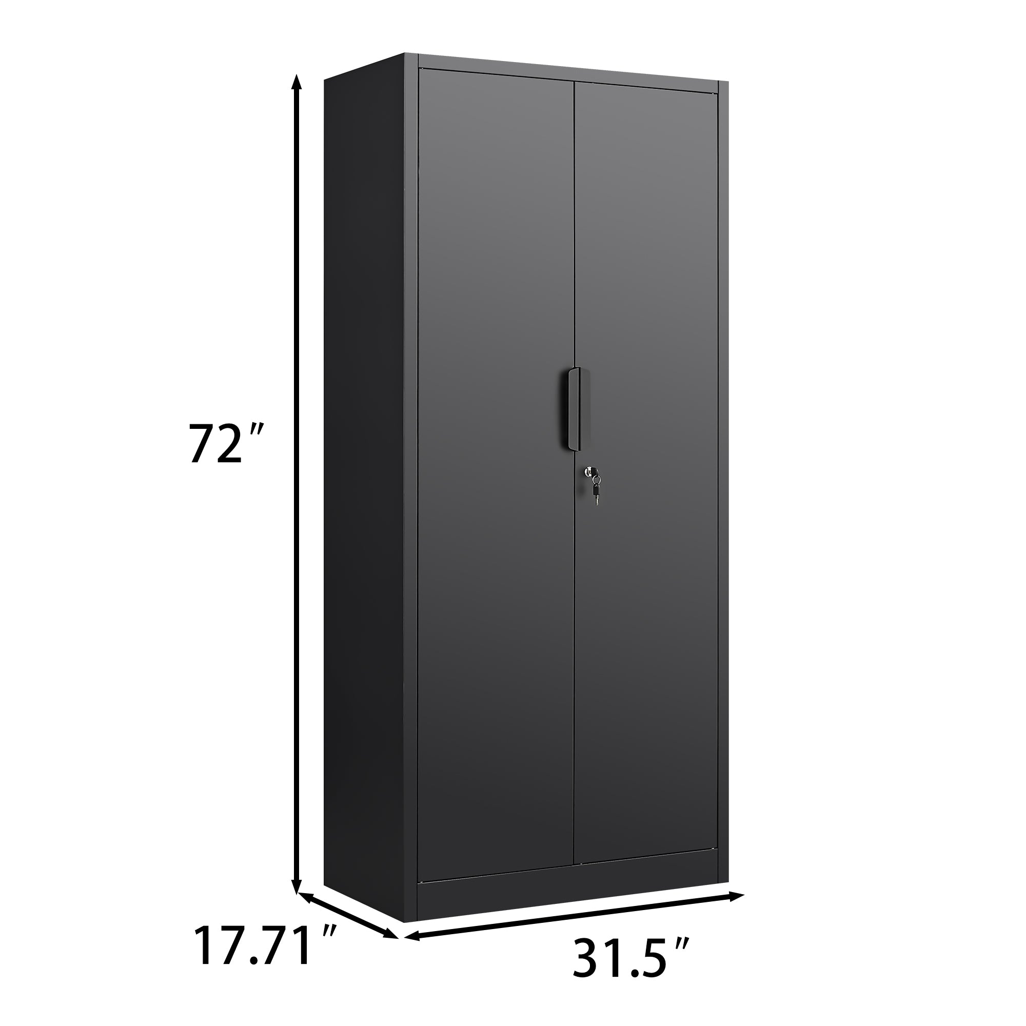 Stylish 72-Inch 2-Door File Cabinet with Lock, 4 Adjustable Shelves, Heavy-Duty Steel Construction in Black for Commercial Of