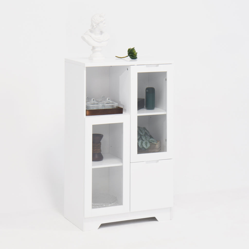 Modern MDF Painted Cabinet with Glass Doors and Drawer, White, for Bedroom and Living Room - Grand Goldman Shop