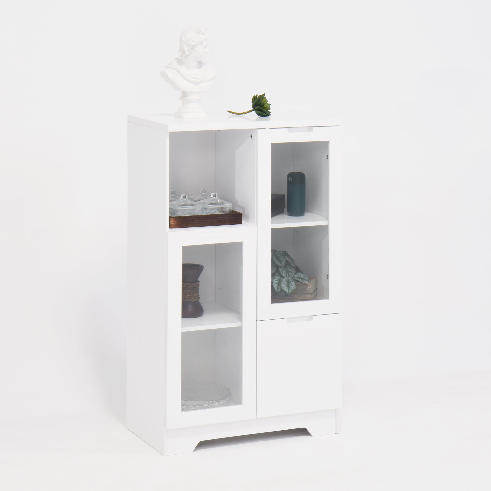 Modern MDF Painted Cabinet with Glass Doors and Drawer, White, for Bedroom and Living Room - Grand Goldman Shop