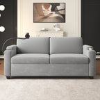 Corduroy Sleeper Sofa Loveseat with Full Size Mattress, USB Ports, Cup Holders, Side Pockets, and Phone Holder, Grey - Grand Goldman Shop