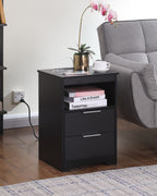 Nightstand with Charging Station,End Table with 2 Drawers,Wooden End Table with Drawer and Opening Shelf,Side Table for Bedroom, Black - Grand Goldman Shop