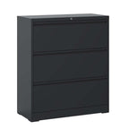 3 Drawer Lateral File Cabinet, 35.4 Inch Wide Metal Filing Cabinet, Locking Heavy Duty File Cabinet for Home Office, Anti-Tip Safety Interlock, Vertical Storage for Letter/Legal/A4 Files, Black