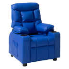 Kids Reclining Chair, Toddler Recliner with 2 Cup Holders and 4 Pockets, 107° to 126° Adjustable Back, Easy-to-Clean PU Leath