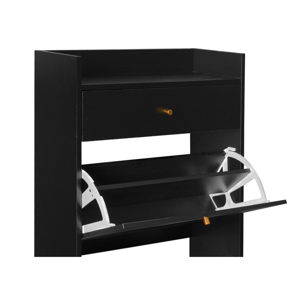 Allen Rattan 2-Door 1-Drawer Cabinet Shoe Rack for Entrance, Black Particle Board, Double Layer - Grand Goldman Shop