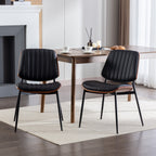 A&A Furniture, Dining Chairs Set of 2 Mid Century Modern Retro Faux Leather Chair with Walnut Bentwood Back Upholstered Seat Metal Legs Adjustable Foot for Kitchen Dining Room Chairs(Black PU) - Grand Goldman Shop