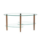 Modern Transparent Oval Glass Coffee Table with Oak Wood Legs, 3-Layer Design for Living Room - Grand Goldman Shop
