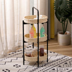 Farmhouse Style 3 Tiers Tray Tables Paper Rope Woven Side Table with Oval Storage Basket in Natural - Grand Goldman Shop