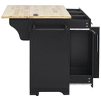 K&K 59.3' Kitchen Island with Storage 2 Pull Out Cabinet Organizers & Rubber Wood Drop Leaf, Rolling Kitchen Island with Trash Can Storage, Power Outlet, Spice & Towel Rack for Kitchen, Dining, Black - Grand Goldman Shop