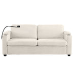 Beige Corduroy Sleeper Sofa Loveseat with Full Size Mattress, USB Ports, Cup Holders, Side Pockets, Phone Holder - Grand Goldman Shop