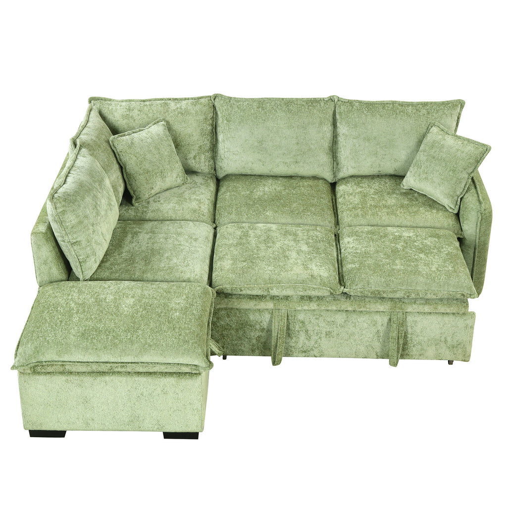 Convertible Sofa Bed Sectional Sofa Sleeper with Storage Ottoman, Green Chenille, 82.67 inches - Grand Goldman Shop