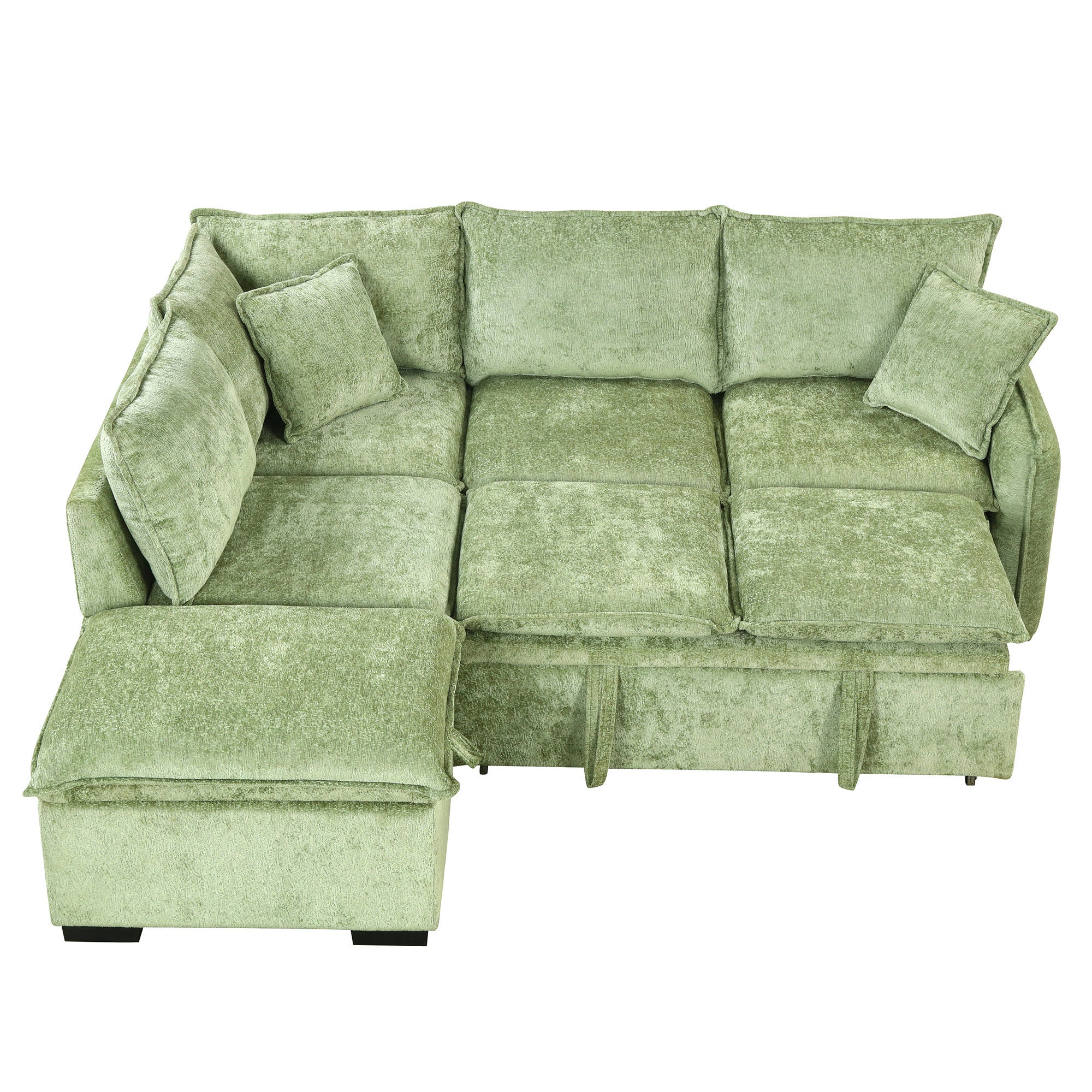 Convertible Sofa Bed Sectional Sofa Sleeper with Storage Ottoman, Green Chenille, 82.67 inches - Grand Goldman Shop