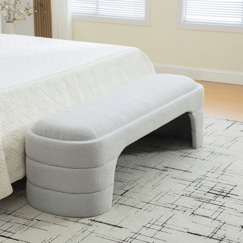 64.96'Wide Modern Upholstered Armless Upholstered Bedroom Benches End of Bed Bench for Entryway, Ottoman Foot Stool for Living Room and Bedroom, Entryway,Light gray Boucle - Grand Goldman Shop