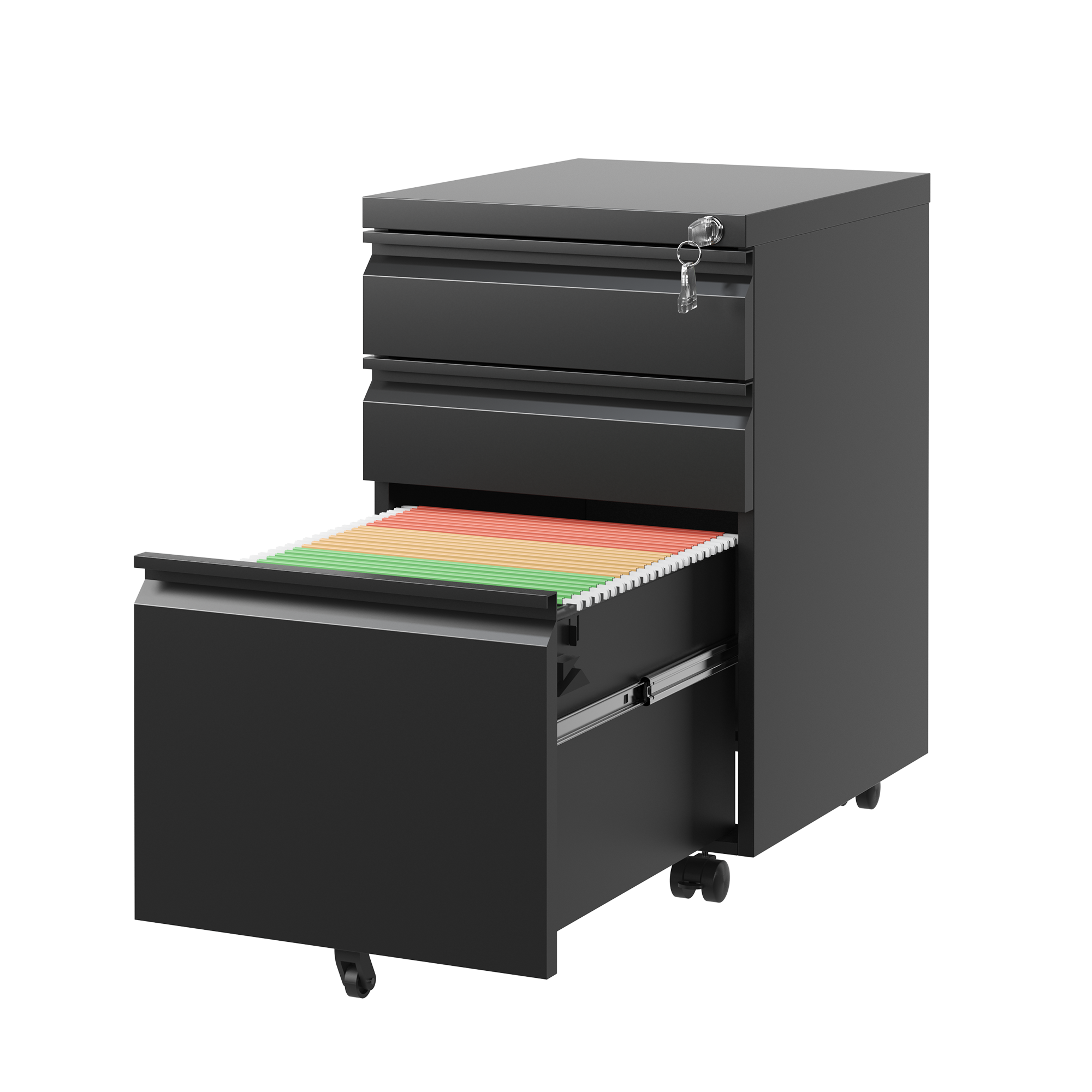 Black Metal 3 Drawer Mobile File Cabinet with Lock for Home Office Organizer, Fully Assembled | Premium Home Decor - Grand Go