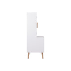Kids Toy Storage Cabinet with Doors and Open Shelf, White Modern Wooden Organizer with Natural Wood Legs, Toddler Bookshelf f
