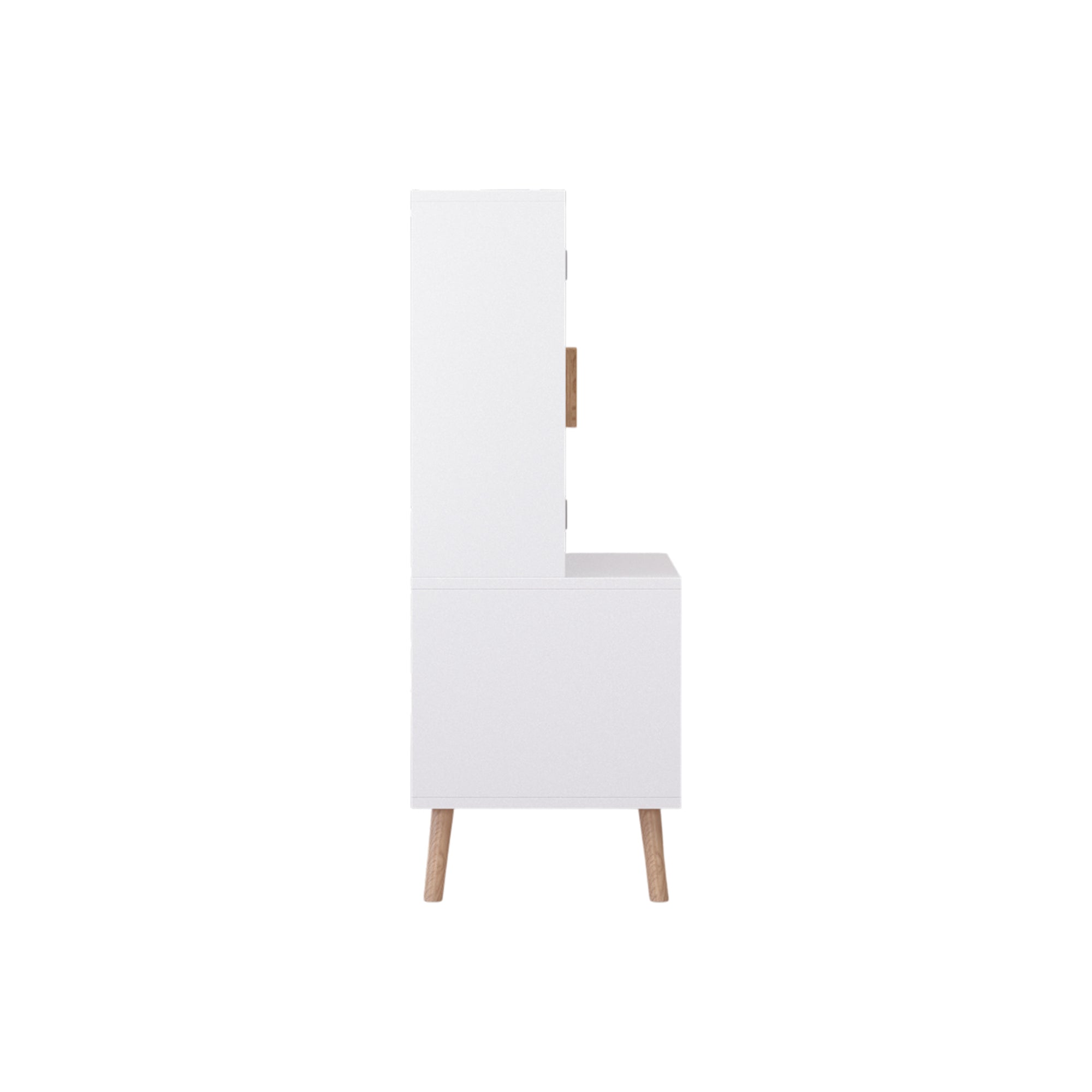 Kids Toy Storage Cabinet with Doors and Open Shelf, White Modern Wooden Organizer with Natural Wood Legs, Toddler Bookshelf f