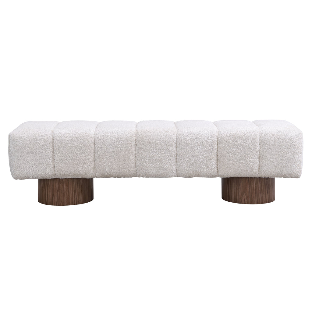 Upholstered Dining Bench for Dining Room, No-Assembly End of Bed Entryway Bench Ottoman for Bedroom Living Room, Beige Faux Fur Fabric Stool Top Wood Leg 300 LBS Weight Capacity - Grand Goldman Shop