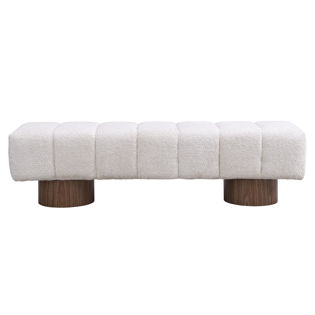 Upholstered Dining Bench for Dining Room, No-Assembly End of Bed Entryway Bench Ottoman for Bedroom Living Room, Beige Faux Fur Fabric Stool Top Wood Leg 300 LBS Weight Capacity - Grand Goldman Shop