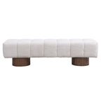 Upholstered Dining Bench for Dining Room, No-Assembly End of Bed Entryway Bench Ottoman for Bedroom Living Room, Beige Faux Fur Fabric Stool Top Wood Leg 300 LBS Weight Capacity - Grand Goldman Shop