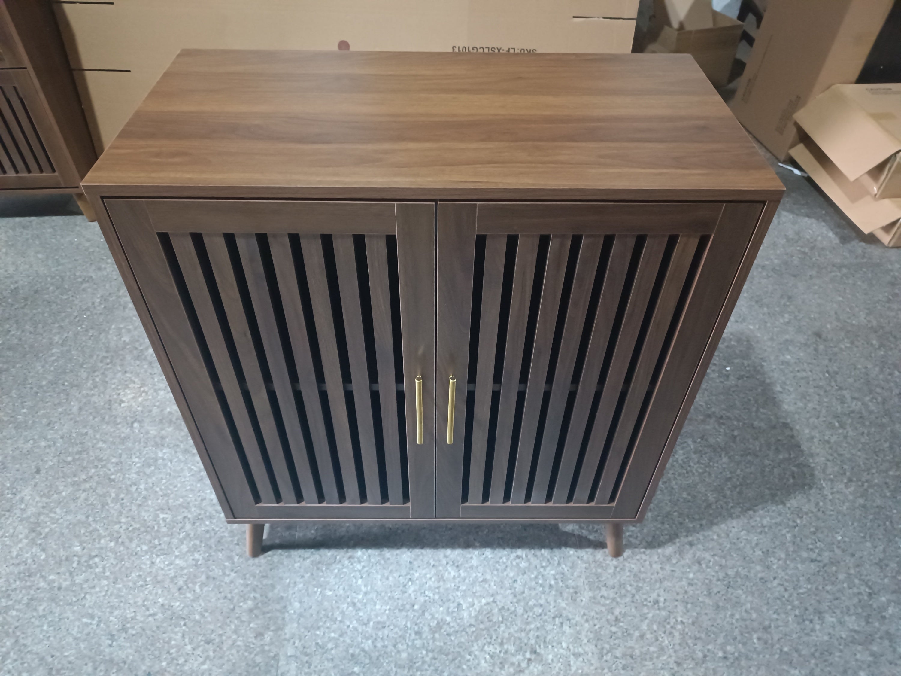 Farmhouse Walnut Sideboard Buffet Cabinet With Louvered Doors, Wood Coffee Bar Storage For Kitchen & Living Room, 31.5' W - Grand Goldman Shop