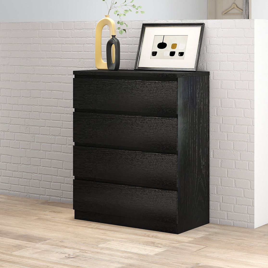 4 Drawer Dresser,Modern Storage Chest of Drawers,31.5In Black Dresser for Closet with Handle-Free Design, Closet Chests Organizer for Bedroom, Living Room,Black - Grand Goldman Shop