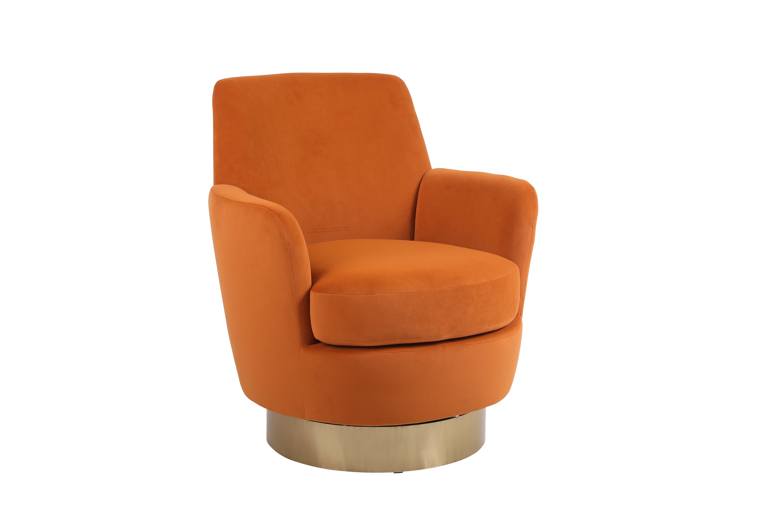 Velvet Swivel Barrel Chair, Swivel Accent Chairs Armchair for Living Room, Reading Chairs for Bedroom Comfy, Round Barrel Chairs with Gold Stainless Steel Base (Orange) - Grand Goldman Shop