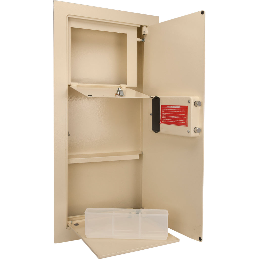 Biometric Wall Safe with 120-Fingerprint Module, Beige Steel, 0.82 Cubic Ft | Premium Home Decor - Grand Goldman