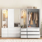Wardrobe Closet 71.7' H, Bedroom Wooden Wardrobe with 2 Doors 6 Drawers, Modern Clothing Storage Cabinet Combination with Storage Shelves and Hanging Rail, White - Grand Goldman Shop