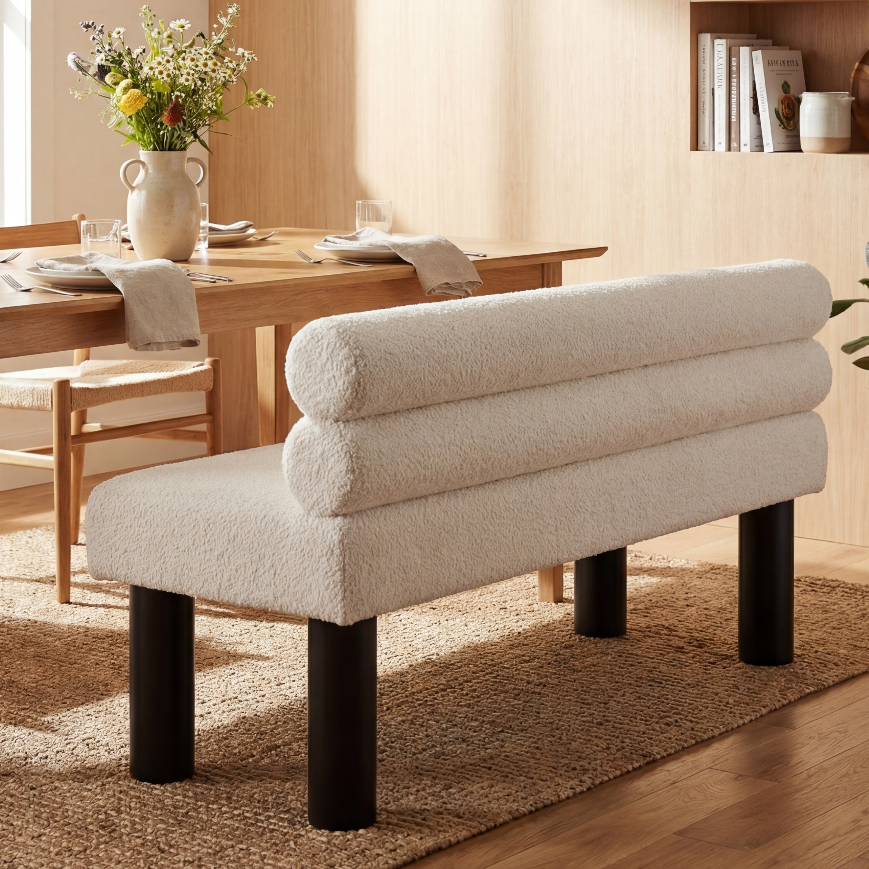 Upholstered Dining Bench, End of Bed, Entryway Bench, Ottoman for Dining Room, Bedroom, Living Room, Rubber Wood Leg 300 LBS Support, Beige - Grand Goldman Shop