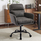Gray PU Leather Office Chair with Adjustable Height, Black Base, Ergonomic Design for Office Bedroom Dressing Table Use | Pre