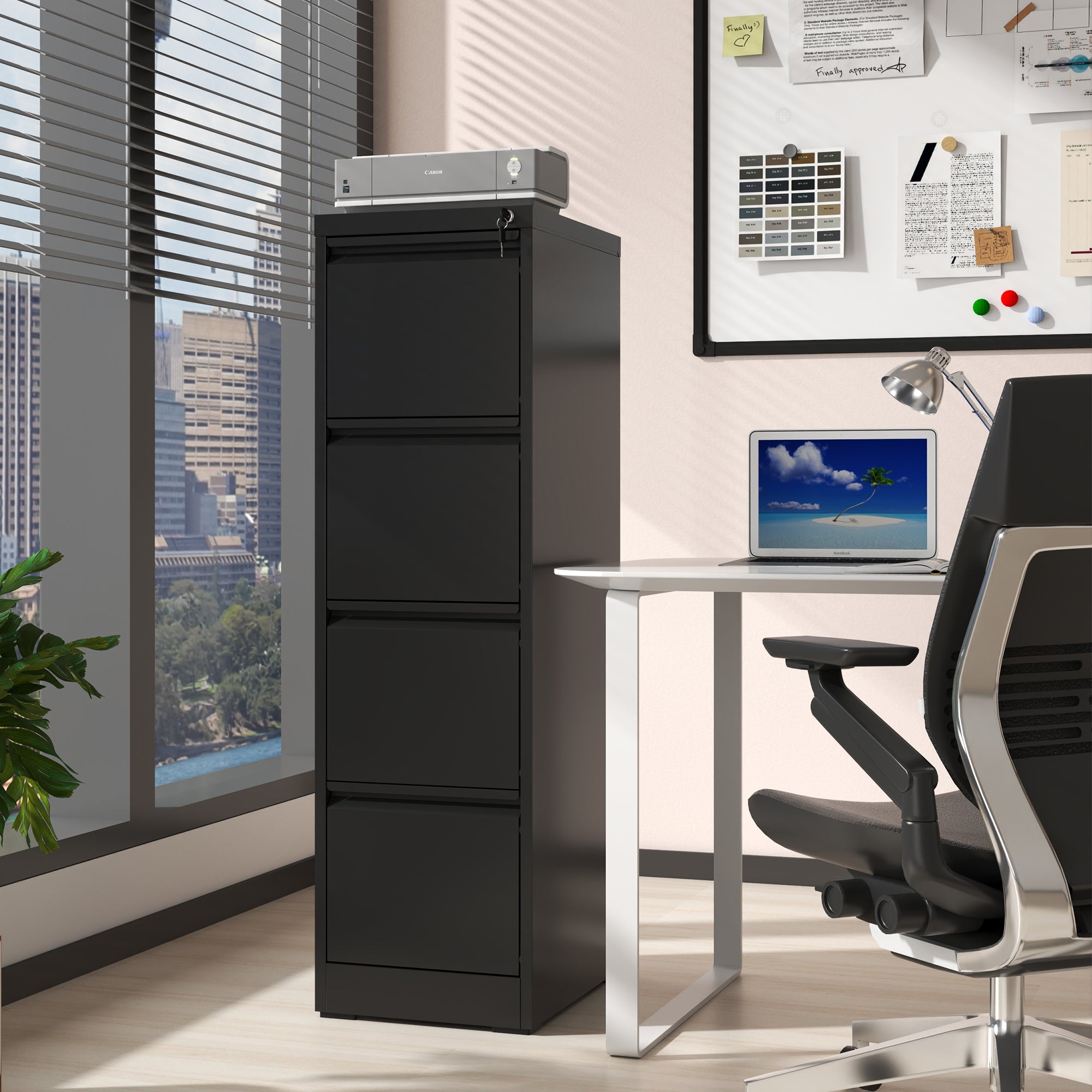 SteelCraft Pro 4 Drawer Metal Vertical File Cabinet with Lock for A4 Legal/Letter Size, Black Metal | Premium Home Decor - Gr