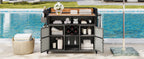K&K 52.8'W Wicker Outdoor Grill Cart with Extended Plastic Wood Table Top, Rolling Kitchen Island on Wheels with Storage Cabinet, for Patio Backyard Garden Poolside, Double Handle Design, Grey - Grand Goldman Shop