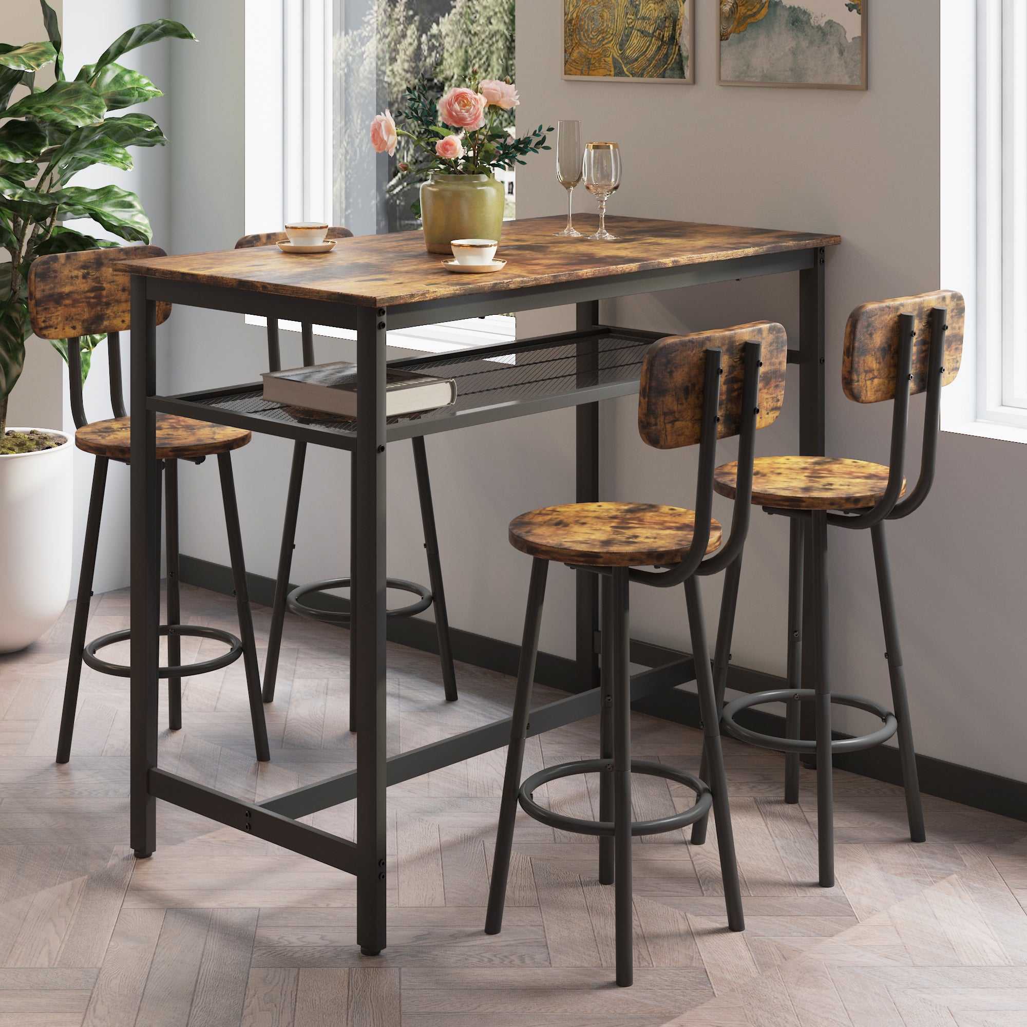 5-Piece Kitchen Counter Height Table Set, Bar Table with 4 Chairs - Grand Goldman Shop